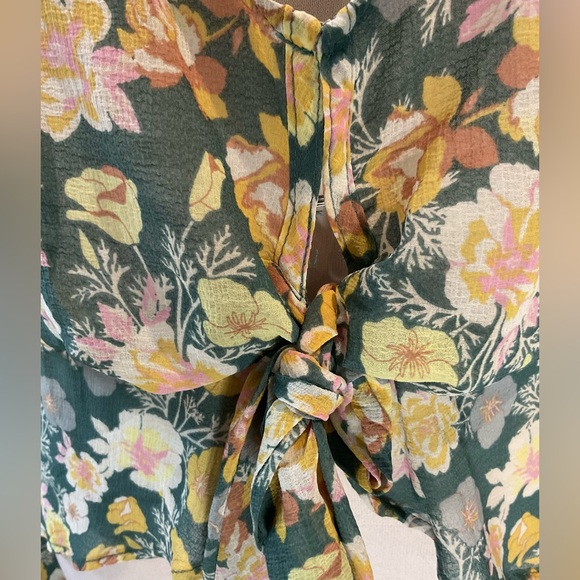 Free People Calisto Floral Tie-Front Top - Boho Ruffle Blouse - Picture 13 of 16